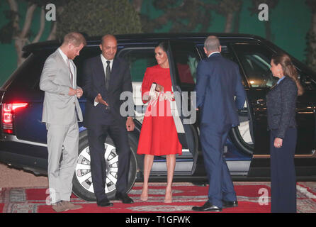 Il Duca e la Duchessa di Sussex incontrare il principe ereditario Moulay Hassan presso la residenza reale di Rabat, Marocco. Dotato di: Meghan Duchessa di Sussex, Meghan Markle, il principe Harry, Harry Duca di Sussex Dove: Rabat, Marocco quando: 23 Feb 2019 Credit: John Rainford/WENN Foto Stock