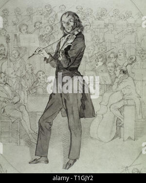 Niccolò Paganini (1782-1840). Il violinista italiano. Disegno di Daniel Maclise (1806-1870), 1831. Victoria and Albert Museum. Londra, Inghilterra, Regno Unito. Foto Stock