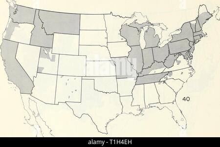 Le mappe di distribuzione di alcuni insetti mappe di distribuzione di alcuni insetti nocivi negli Stati Uniti distributionmaps00Unità Anno: 1959 - 22 - frutta insetti Panonychus ulmi (europeo acaro rosso) Psylla pyricola (pera psylla) Foto Stock