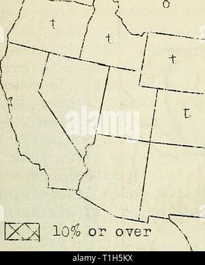 Le malattie delle piante in malattie delle piante negli Stati Uniti nel 1937 diseasesofplants110legno Anno: 1939 mi85 J . } &Lt; â.-.-Z r- / X-V-- -- / , iZZl 5 a 5'9&GT; j non ombreggiate, meno di Â°/o. ho vuoto, nessuna stima riferite.".j 7-' jfj- ,â V.- v v i 'f / /// V ."ITXX ,x). Â â ¢ .&GT;-X t/- . Xv / / / f-i? A. .-mi - Ti -- t. i i r ' i i vedere Fig. 24. ì V&GT;/&GT;'-X'.Tr ' f Stati Uniti 10 Fig. 25. Percentuale stimata di perdite dal gambo la ruggine del grano nel 1935 (*= più pesante ha riportato perdite per il sondaggio da parte dello Stato). Foto Stock