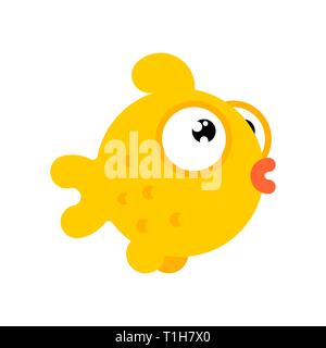 Goldfish stile cartoon isolato. Oro di pesce di mare vettore animale. carattere oceano Illustrazione Vettoriale