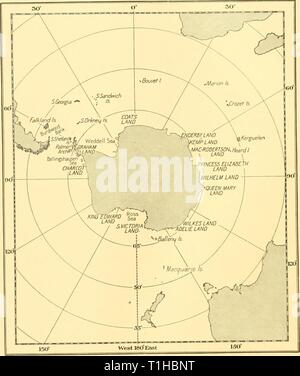 Rapporti di ricerca (1940) Rapporti ricerche discoveryreports18inst Anno: 1940 gg DISCOVERY catione rapporti per la distribuzione dei pesci antartico, quindi, segue quasi esattamente quello proposto da Regan: ANTARTICO Zona. La zona delimitata a nord dalla convergenza antartica. Distretto di origine glaciale. Continente Antartico; Sud Shetland; Orcadi del Sud e Isole Sandwich del Sud; Georgia del Sud; Isola Bouvet. Kerguelen-Macquarie distretto. Kerguelen; udito isola; Crozets; Marion e Prince Edward isole; Macquarie Island. Fig. 58. Mappa che mostra le principali località citate nel testo. Foto Stock