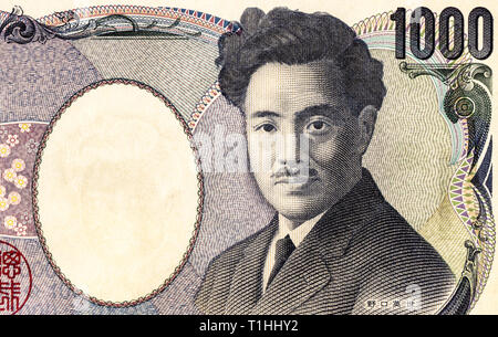 Valuta giapponese 1000 yen banconota con ritratto di Hideyo Noguchi, dettaglio. Yen è la moneta ufficiale del Giappone Foto Stock