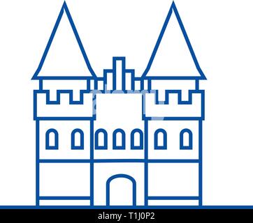 Castello in Europa icona linea concept. Castello in Europa piatto simbolo del vettore, segno, illustrazione di contorno. Illustrazione Vettoriale