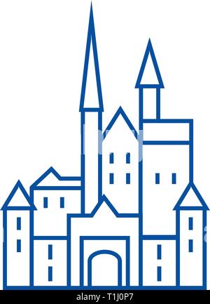 Castello in Germania icona linea concept. Castello in Germania piatto simbolo del vettore, segno, illustrazione di contorno. Illustrazione Vettoriale