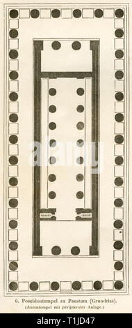 Mondo antico, Italia, Tempio di Hera ex chiamato tempio di Poseidone, in Paestum illustrazione da: 'Kunsthistorische Bilderbogen ' (Arte Storia Galleria immagini), prima parte, pubblicato da E. A. Seemann, Lipsia, 1878., Additional-Rights-Clearance-Info-Not-Available Foto Stock