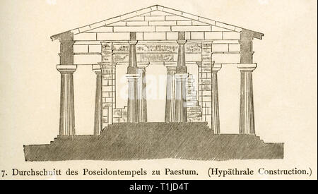 Mondo antico, Italia, Paestum, tempel ad Hera (in epoca precedente tempio di Poseidone), la media del tempio, illustrazione da: 'Kunsthistorische Bilderbogen ' (Arte Storia Galleria immagini), prima parte, pubblicato da E. A. Seemann, Lipsia, 1878., Additional-Rights-Clearance-Info-Not-Available Foto Stock