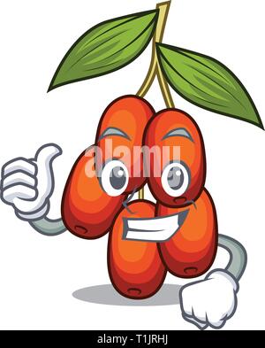 Thumbs up jujube frutto isolato con il cartoon illustrazione vettoriale Illustrazione Vettoriale