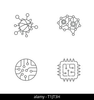 IOT AI BIG dati vettore MICROCHIP Icon Set. Internet delle cose di intelligenza artificiale Micro di dati di informazioni di circuito Illusration tecnologia Illustrazione Vettoriale