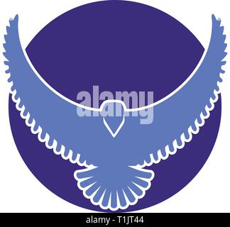 Hawk o un uccello da preda, logo grafico stile con becco & Piedi invertiti al di fuori del corpo principale. Schiena curva round ali Illustrazione Vettoriale