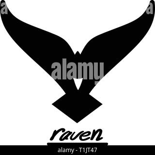 Raven o incrementare la diffusione ali logo grafico stile con una coda di diamante e il becco è invertito al di fuori del corpo principale Illustrazione Vettoriale