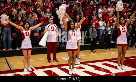 Stanford, CA, Stati Uniti d'America. 25 Mar, 2019. A. Stanford Cardinale cheerleaders durante il NCAA femminile Campionato di basket secondo turno tra la BYU Cougars e Stanford Cardinale.Stanford è andato a vincere 72-63 al padiglione di aceri di Stanford, CA. Thurman James /CSM/Alamy Live News Foto Stock