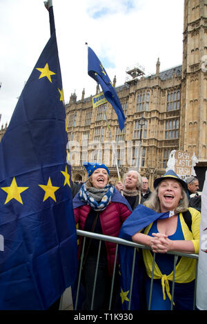 Londra, Regno Unito. 27 Mar, 2019. 27 marzo 2019 Westminster, la Casa del Parlamento. Rimangono i manifestanti gridare "No Brexit' Credit: Jenny Matthews/Alamy Live News Foto Stock