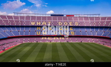 Interno dello stadio sorge e di spazi interni Camp Nou a Barcellona Spagna Foto Stock