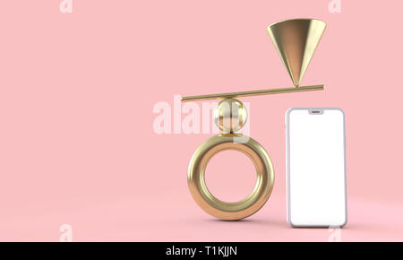 Abstract smartphone minimo equilibrio scena mockup. 3D Render Foto Stock