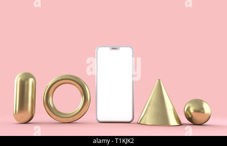 Abstract smartphone minimo equilibrio scena mockup. 3D Render Foto Stock