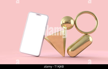Abstract smartphone minimo equilibrio scena mockup. 3D Render Foto Stock