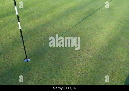 Golf il pin e la coppa sul putting green Foto Stock