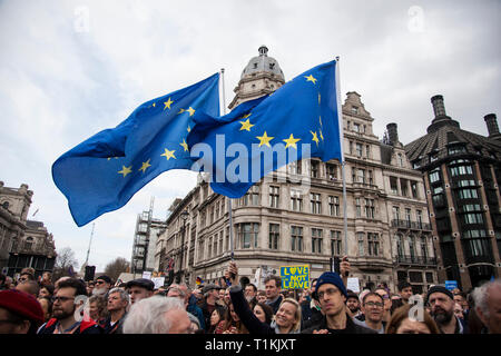 LONDON, Regno Unito - 23 Marzo 2019: una folla di anti brexit tifosi su un voto popolare politico marzo a Londra Foto Stock