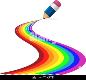 Abstract rainbow curve su sfondo bianco realizzato dalla matita Illustrazione Vettoriale