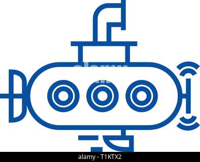 Sommergibile icona linea concept. Sommergibile vettore piatto simbolo, segno, illustrazione di contorno. Illustrazione Vettoriale