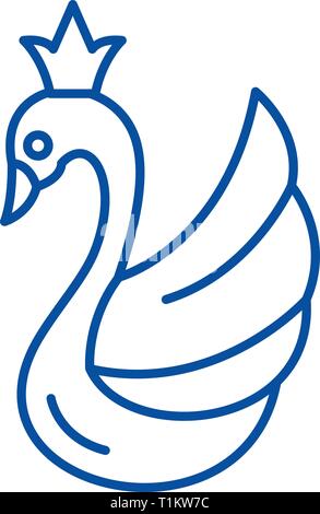 Swan icona linea concept. Swan piatto simbolo del vettore, segno, illustrazione di contorno. Illustrazione Vettoriale