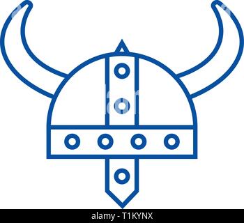 Casco viking line icona concetto. Casco Viking piatto simbolo del vettore, segno, illustrazione di contorno. Illustrazione Vettoriale