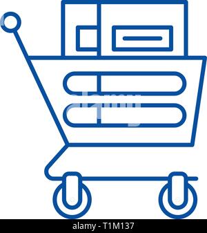 Carriola nel supermercato icona linea concept. Carriola nel supermercato piatto simbolo del vettore, segno, illustrazione di contorno. Illustrazione Vettoriale