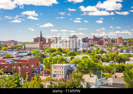 Portland, Maine, Stati Uniti d'America downtown skyline della citta' al tramonto. Foto Stock