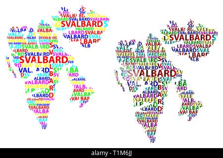 Schizzo Svalbard testo lettera mappa, Svalbard (Regno di Norvegia, arcipelago norvegese) - nella forma del continente, Mappa Spitsbergen, Nordaustlandet Illustrazione Vettoriale