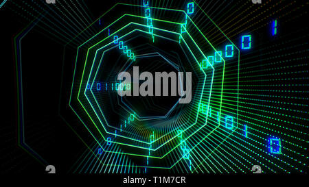Tecnologia futuristica tunnel ciberspazio con illustrazione del flusso di informazioni Foto Stock