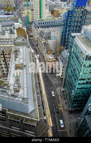 Vista in Fenchurch Street dal giardino del tetto a 120 Fenchurch Street, Londra, Regno Unito Foto Stock