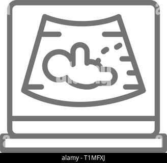 Foto di ultrasuoni con feto, la maternità, la gravidanza, sonogram icona linea. Illustrazione Vettoriale