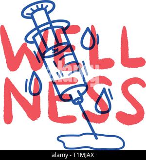 Disegnare a mano doodle wellness medical icona della siringa nel disegno stile. Illustrazione Vettoriale