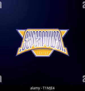 Sport emblema tipografia. Potenza Super Hero logotipo di adesivo per la tua t-shirt, stampa, abbigliamento. Illustrazione Vettoriale