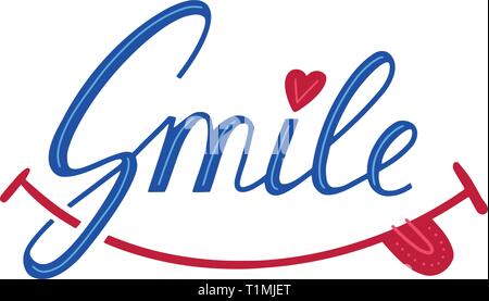 Smile Inspirational mano disegnare caratteri di testo con il cuore. Illustrazione Vettoriale
