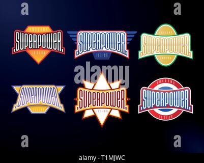 Sport emblema tipografia set. Potenza Super Hero logotipo di adesivo per la tua t-shirt. Mega collezione. Illustrazione Vettoriale