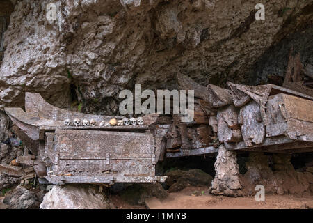 Appendere le bare in Londa grotte, Toraja, Indonesia Foto Stock