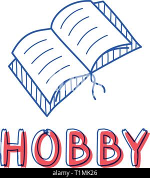 Disegnare a mano'icona del libro aperto in stile doodle per la tua progettazione con caratteri Illustrazione Vettoriale