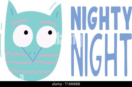 Carino il gufo di vettore con una frase nighty night - immagine ritagliata dalla reale del foglio di carta. Elemento Scrapbook. Art poster per vivaio o camera per bambini poster Illustrazione Vettoriale