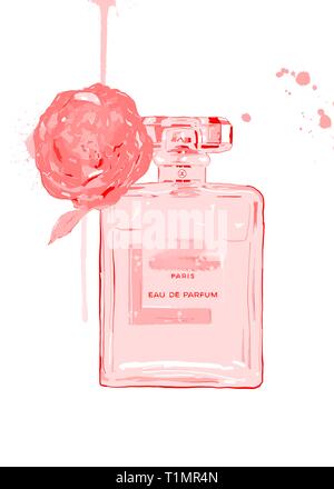 Chanel n. 5 illustrazione. chanel n. 5 la pittura. chanel n. 5 acquerello.chanel n. 5 stampa Foto Stock