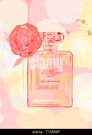 Chanel n. 5 illustrazione. chanel n. 5 la pittura. chanel n. 5 acquerello.chanel n. 5 stampa Foto Stock