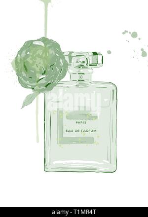 Chanel n. 5 illustrazione. chanel n. 5 la pittura. chanel n. 5 acquerello.chanel n. 5 stampa Foto Stock