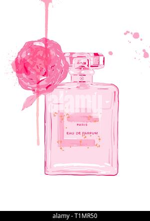Chanel n. 5 illustrazione. chanel n. 5 la pittura. chanel n. 5 acquerello.chanel n. 5 stampa Foto Stock