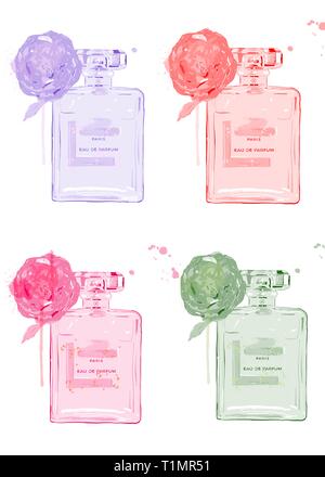 Chanel n. 5 illustrazione. chanel n. 5 la pittura. chanel n. 5 acquerello.chanel n. 5 stampa Foto Stock