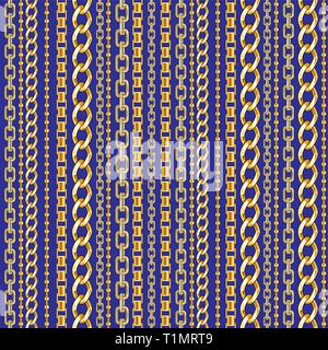Abctract seamless pattern con catena golg su sfondo blu per tessuto. Alla moda di ripetere la stampa. Illustrazione Vettoriale