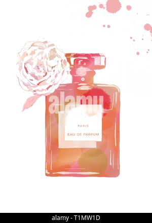 Chanel n. 5 illustrazione. chanel n. 5 la pittura. chanel n. 5 acquerello.chanel n. 5 stampa Foto Stock