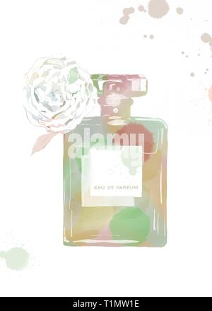 Chanel n. 5 illustrazione. chanel n. 5 la pittura. chanel n. 5 acquerello.chanel n. 5 stampa Foto Stock