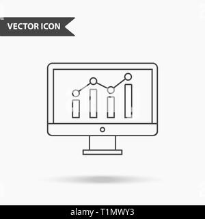 Moderno e semplice illustrazione vettoriale di un monitor con icona del grafico. Immagine piatta con linee sottili per l'applicazione, interfaccia, presentazione infographics Illustrazione Vettoriale