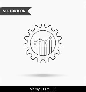 Moderno e semplice illustrazione vettoriale di ingranaggio con grafico di business all'interno di icona. Immagine piatta con linee sottili per l'applicazione, interfaccia, presentazione Illustrazione Vettoriale